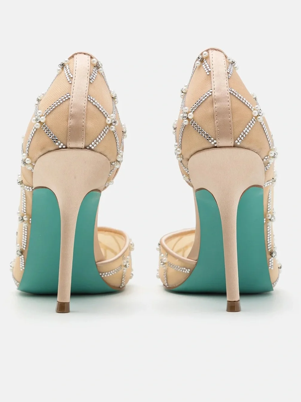Blue by Betsey Johnson Cruze Mesh Embellished Rhinestone Pearl Pump Nude Heels